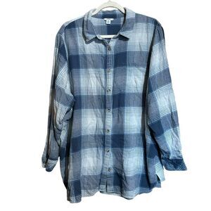 Sonoma Top Womens 4X Multicolor Plaid Cotton Button Up Shirt Long Sleeve Blouse